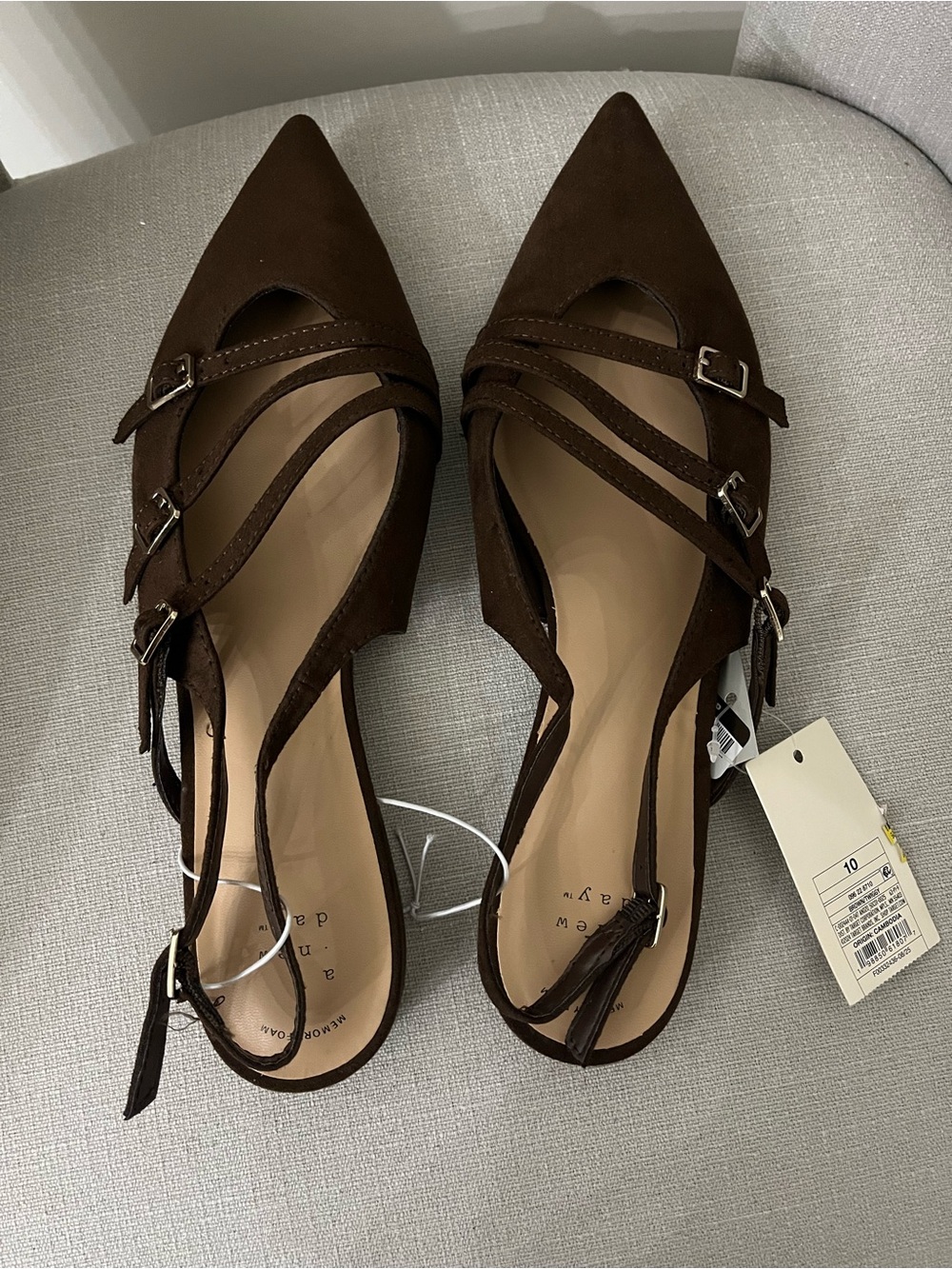 a new day Dark Brown Pointed Toe Strappy Slingback Flats